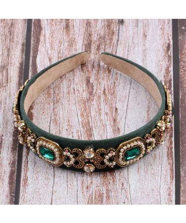 Vintage Crystal Headband with Simulated Pearl Beads - Rhinestone Flower Leaf Charm Hair Jewelry in Green - Buy Online on GoSupps.com