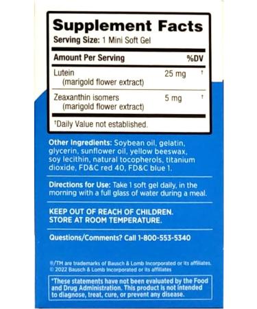 Bausch + Lomb Ocuvite Blue Light Eye Health Mini Soft Gels with 25 mg Lutein + 5 mg Zeaxanthin Eye Defense for Screen Time Gamers & Digital Device Users 30 ct (Pack of 4) - Buy Online on GoSupps.com