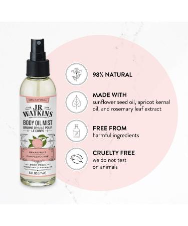 J.R. Watkins Grapefruit Hydrating Body Oil Mist - 6 fl oz | Moisturizing Spray for Glowing Skin | Made in USA, Cruelty Free - Buy Online on GoSupps.com
