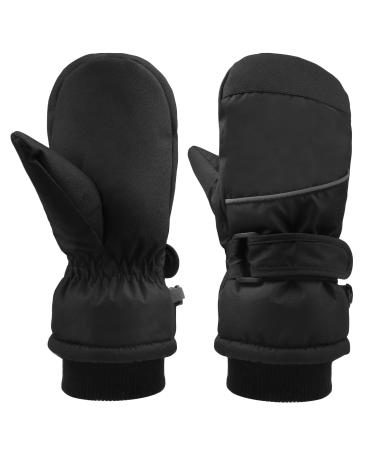 Ski gloves children-Warm lined windproof waterproof snowboard gloves winter feasts for 2-8 young and girl skiing ride walking cycling children-xxs (2-4 years) black