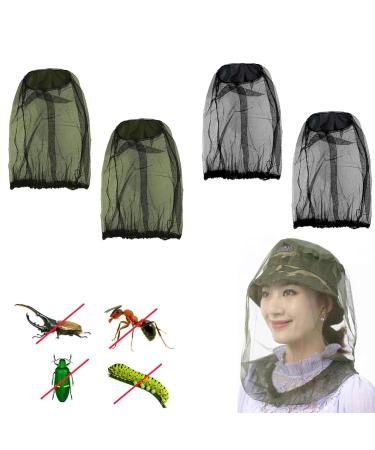 Midge Head Net 4 PCS Mosquito Head Net Black and Green Midge Head Net Protecting Cover Fine Mesh Insect Netting Mosquito Head for Travelling Outdoor Hiking Camping and Climbing