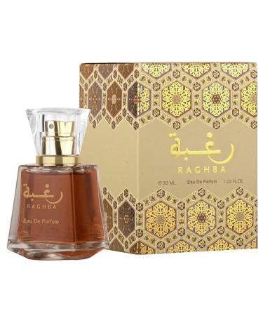 Lattafa Perfumes Raghba EDP (Eau De Parfum) I Middle Eastern baked sweets in a spice market scent I Warm cozy and smoky Vanilla add a sweet elegance I Long - lasting and Great Silliage I Raghba 0.99 Fl Oz (Pack of 1)