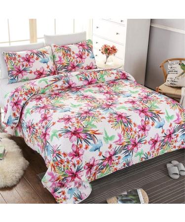 Quilted Bedspread 3 PCS Pink Printed Floral Revisible Lightweight Quilt Coverlets Bedding Set Throw with 2 Pillow Cases Vintage Style 230x250cm - Buy Online on GoSupps.com