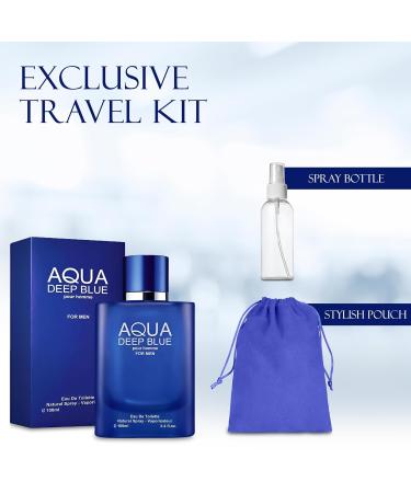 Aqua Deep Blue Men's Perfume - Fresh and Sophisticated Fragrance 100ml Cologne for Men with Travel Bag and Spray Bottle Daily Used Eau de Toilette Aqua Deep Blue 3.4 Fl Oz (Pack of 2) - Buy Online on GoSupps.com