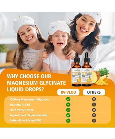 Magnesium Glycinate Liquid High Absorption Magnesium Liquid Drops with Cellulose Fiber Bromelain Vitamins B6 C D & Zinc Magnesium Supplement for Adults & Kids Pineapple Flavor - 2 Fl Oz 1pack - Buy Online on GoSupps.com