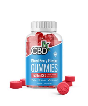 CBDFX 1500mg CBD High Strength Vegan Mixed Berry Gummies 25mg CBD per Gummy 60x Bottle (30 Days) - Non-GMO All Natural & No THC