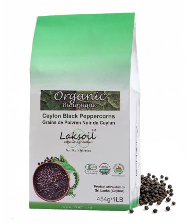Certified Organic Ceylon Black Peppercorns 1 LB/ 454g (Premium Grade)