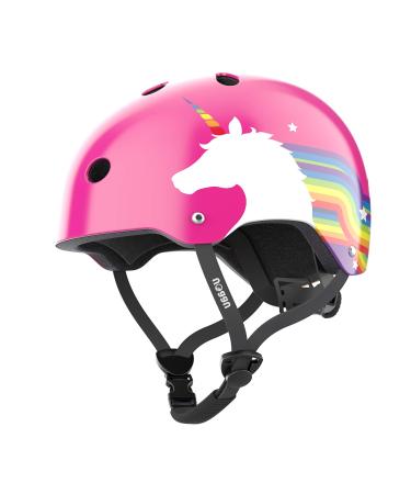 Noggn Bike Helmet for Kids, Girls and Boys | 4 Designs: Rainbow Unicorn, US Star, Tropical, Beach | Child Bicycle, Scooter, Skateboard Helmet Small Pink