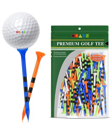 HUAEN Golf Tees Plastic Tees 100 Pack 3-1/4 Inch Unbreakable Long Tees Bulk Low Friction and Resistance (Stripe)