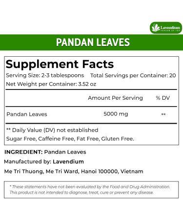 Lavendium Premium 100g (3.52oz) Pandan Leaves 100% Natural & Pure from Dried Pandan Leaves Pandan Leaf Tea No Additives No Caffeine Vegan. CA - Buy Online on GoSupps.com