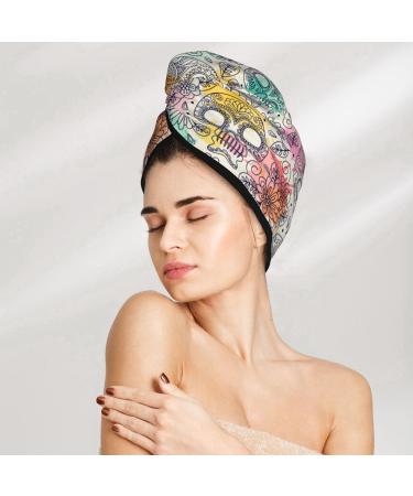 Hair Towel Wrap with Button - Quick Drying Towel Turban (Skull & Flowers) - Perfect for All Hair Types - Buy Online on GoSupps.com