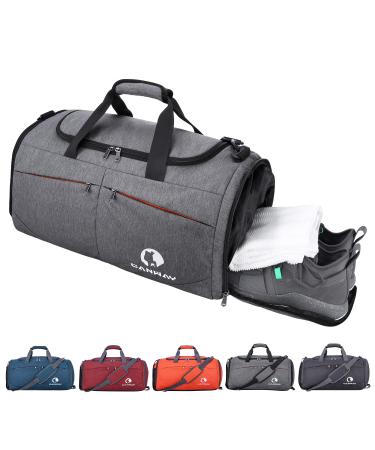 Canway Sports Gym Bag, Travel Duffel bag with Wet Pocket & Shoes Compartment for men women, 45L, Lightweight gray