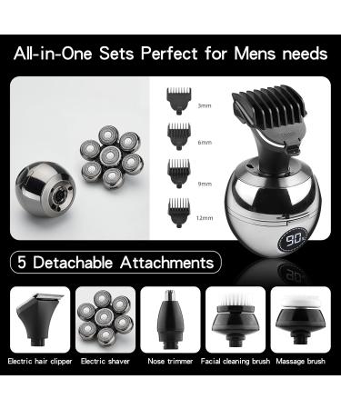 5 in 1 Electric Head Shaver for Bald Men - Cordless Waterproof Grooming Kit with Clippers Nose Trimmer & LCD Display - Buy Online on GoSupps.com