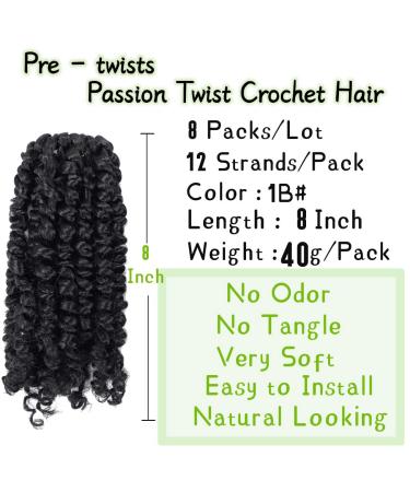 8 Packs Pre-twisted 8 Inch Passion Twist Crochet Hair for Women - Synthetic Braiding Hair Extensions in 1B (Pack of 8) - Buy Online on GoSupps.com