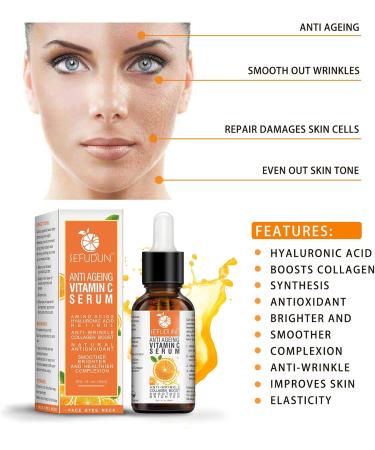 Vitamin C Serum - Anti Aging Face Serum with Vitamin C - Anti-Dark Spots & Brightening Serum with Hyaluronic Acid - Vitamin C Serum For Dull Tired - Vit E Oil Women/Men - Buy Online on GoSupps.com