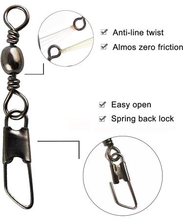 100pcs Fishing Barrel Swivel with Snap | High Strength Fishing Accessories in Black/Gold | #14 Solid Rings | Fishing Tackle Set - Buy Online on GoSupps.com