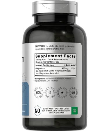 Triple Magnesium Complex 420mg | 250 Capsules | Non-GMO & Gluten-Free | Oxide, Citrate & Aspartate Formula | Dietary Supplement by Horbaach - Buy Online on GoSupps.com