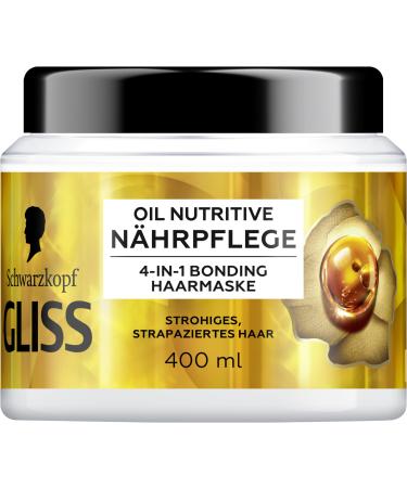 Gliss 4 in 1 Oil Nutritive Nourishing Care (400 ml) Hair treatment with HAPTIQ system & marula oil nourishes coarse and damaged hair hair mask for sensual softness