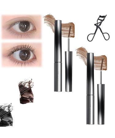 Jade Rosebury Iron Wand Mascara 3D Curling Eyelash Iron Mascara Black Washable Metal Mascara Waterproof Long Lasting Curl Brushless Metal Wand Mascara for Women Voluming Lash Extensions 2pcs-c