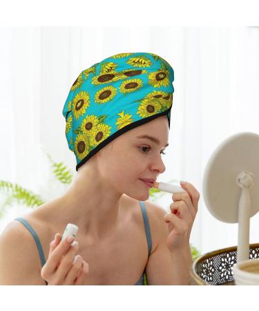 Sunflowers Pattern Coral Velvet Dry Hair Cap | Ideal for Home Travel Pool Parties & Beaches - Buy Online on GoSupps.com