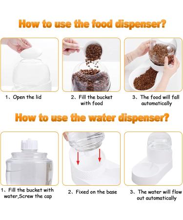 Lemtrflo Automatic Pet Feeder and Water Dispenser Set - Gravity Feeder and Waterer for Small to Medium Pets - 2L Capacity - White - Buy Online on GoSupps.com