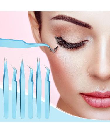 6-Piece Stainless Steel Eyelash Extension Tweezers Set - Straight and Curved Tip Nippers for Volume Lash Application, False Lash Tool Kit (Blue) - Buy Online on GoSupps.com