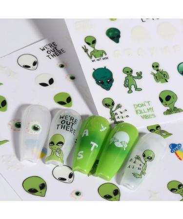 Alien Nail Art Stickers - 3D Astronaut UFO Rocket & Moon Designs | Luminous Self-Adhesive Decals for Women & Girls Manicure Decor - Buy Online on GoSupps.com