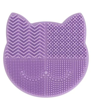 Makeup Brush Cleaning Bowl Skin-Friendly Makeup Brush Cleaning Mat Cat Shape Remove Dirt for Daily Use (Purple)