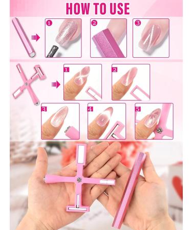 EBANKU 5 in 1 Cat Eye Nail Magnet Tool - Double-Ended Hexagon Magnetic Stick for Nail Art - Strong Multi-Function Design Tool in Pink - Buy Online on GoSupps.com