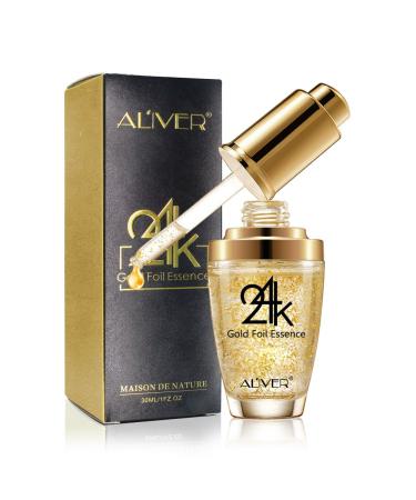 24K Gold Essence Collagen Face Serum Moisturizer Enriched with Vitamin C Serum Vitamin E Cream for Skin care with Hyaluronic Acid Serum 1 FL OZ (30mL)