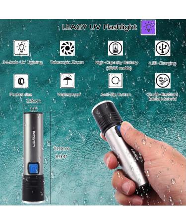 LEAGY 2-Pack USB Rechargeable 395nm Mini UV Torch Adjustable Zoom & Brightness 3 Light Modes - for Pet Urine Detection Scorpion Hunting Counterfeit Detection UV Glue Curing Nail Art etc - Buy Online on GoSupps.com