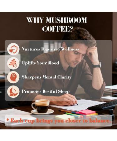 Mushroom Coffee 6 in 1 Organic Instant Coffee Powder Adaptogenic Mushroom Coffee for Better Energy Enhanced Focus Mushroom with Reishi Cordyceps Lion's Mane 30 Servings - Buy Online on GoSupps.com