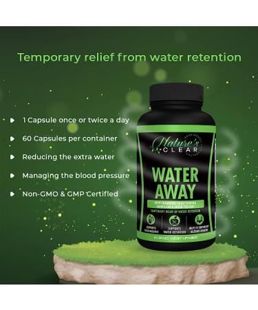 Natural Water Away Pills with Dandelion, Potassium, Green Tea & Apple Cider - Diuretic, Reduce Bloating, Support Fluid Balance - 60 Capsules - Buy Online on GoSupps.com