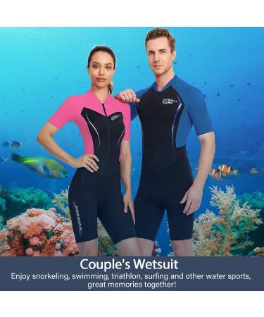 Lycra & 1.5MM Neoprene Front Zip Shorty Wetsuit by AONYIYI - Blue Large | Plus Size for Women & Men | Ideal for Swimming, Scuba Diving, Surfing | Spring/Summer Wetsuit - Buy Online on GoSupps.com