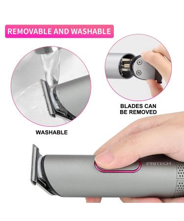 PRITECH Women's Hair Trimmer - Waterproof Bikini Clipper, Rechargeable Pubic Clippers & Electric Shaver - Gray/Fuchsia - Buy Online on GoSupps.com