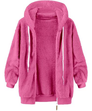Shop Hanxiulin Fluffy Oversized Fleece Jacket for Women - Warm & Stylish Zip-Up Hoodie in Hot Pink | Elegant Autumn Coat - Buy Online on GoSupps.com