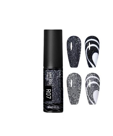 Reflective Glitter Gel Nail Polish 5ml Sparkling Black Gel Liner Polish Shimmer Diamond Soak Off UV Gel Nail Varnish Glitter Nail Gel Manicure for Party Holiday Home Use (R07)