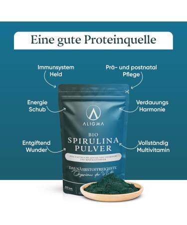 Aligma Bio Spirulina Powder 250g | Vegan Super Greens for Immune Support | Nutrient-Rich Gluten-Free Protein - Buy Online on GoSupps.com
