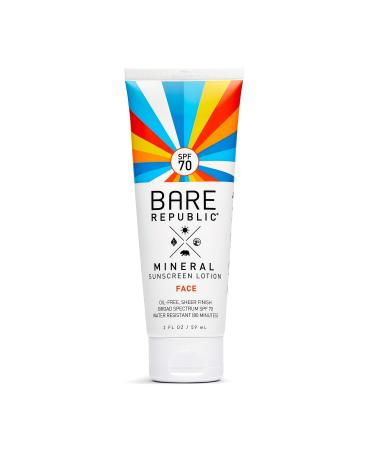 Bare Republic Mineral Sunscreen & Sunblock Face Lotion with Zinc Oxide, Broad Spectrum SPF 70, 2 Fl Oz