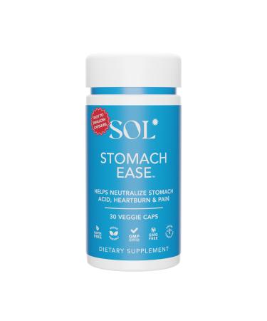 Stomach Ease Supplement with Turmeric - Neutralizes Stomach Acid Aids Digestion Eases Heartburn - Optimal Digestive Stomach Ache Relief 30 Easy to Swallow Capsules SOL Nutrition