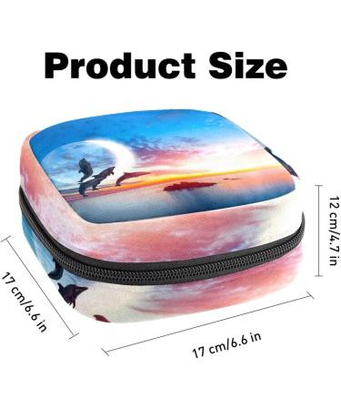 Menstruation Pad Bag with Zipper - Women's Napkin & Tampon Collecting Bag - Beautiful Dolphin Jumping Sea Sunset Design - Buy Online on GoSupps.com
