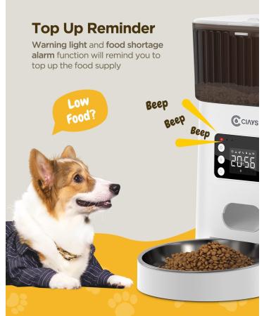 Ciays Automatic Cat Feeder 5.6L - Up to 20 Portions, 4 Meals a Day, Dual Power Supply, Voice Recorder - Pet Food Dispenser for Cats & Dogs - White - Buy Online on GoSupps.com