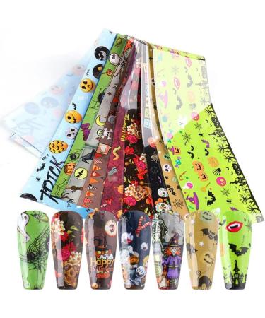 10 Sheets Halloween Nail Foil Transfers Stickers Pumpkin Spider Skull Ghost Witch Nail Decals Festival Party Supplies Decoration Manicure Tips Wraps. - Buy Online on GoSupps.com