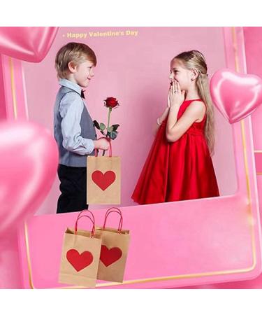 Qtynudy E 24 Pcs Valentines Day Candy Bags Goodie Bags with Handles Heart Love Paper Bags for Wedding and Valentine - Buy Online on GoSupps.com