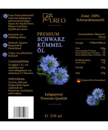 Pureo Black Cumin Oil 250ml | 100% Natural & Cold-Pressed | Premium Egyptian Quality | Vegan & Filtered | Made in Allg u - Shop Now! - Buy Online on GoSupps.com