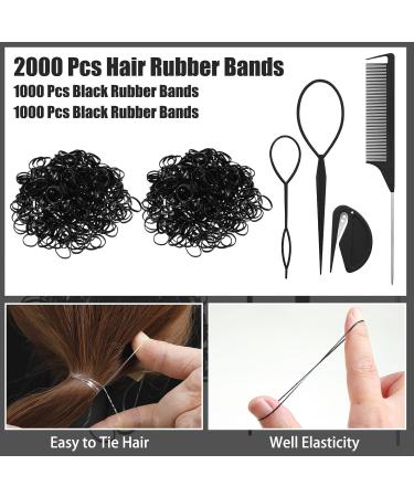2000 Pieces Mini Black Hair Ties - Elastic Hair Bands with Cutter & Styling Tools for Girls & Dolls | International Shipping - Buy Online on GoSupps.com