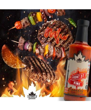 Front Street Fire Canada's Premium Gourmet Hot Sauce. Medium Heat with Chipotle & Fire Roasted Red Peppers. BBQ Sauce Wing Sauce Taco Sauce Gluten Free Condiment Vegan & Keto Friendly. (296 mL) - Buy Online on GoSupps.com