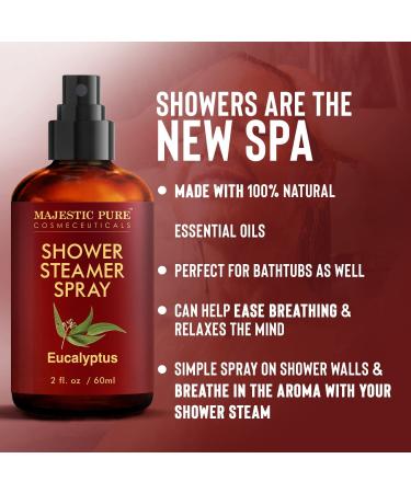 MAJESTIC PURE Eucalyptus Shower Steamer Spray - 100% Pure Essential Oil Mist - Aromatherapy Spa Room Spray - 2fl oz - Buy Online on GoSupps.com