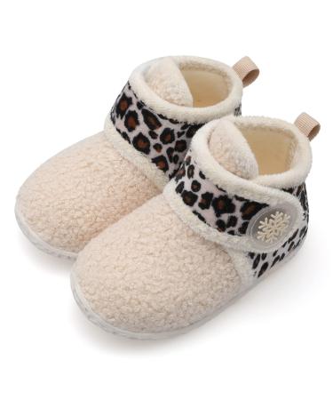 JIASUQI Baby Boys Girls Booties Toddler Soft Winter Boots House Slippers Infant Warm Socks Anti Skid Newborn Crib Shoes 12-18 Months Leopard