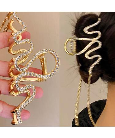 Bedazzled Sparkle Claw Clip Dangling Chain Diamond Hair Clips Fancy Gold Claw Clip Prom Snake Accessories for Women Fairy Hair Clip